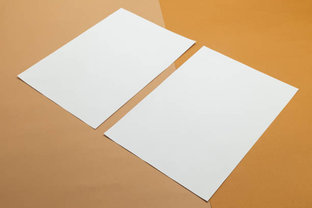 istock Blank poster brochure a4 size mockup template on half beige and brown background 1280845366
