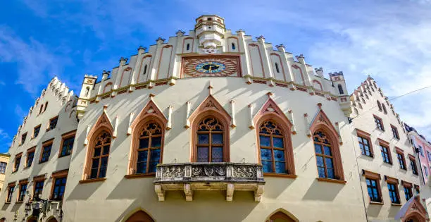 historic gothic facades at the famous old town of Landshut