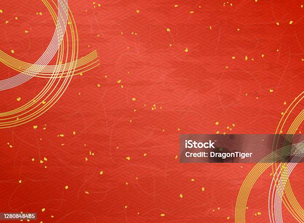 Decorazione Mizuhiki E Sfondo Rosso Texture Di Carta Giapponese Con Polvere Doro - Immagini vettoriali stock e altre immagini di Capodanno