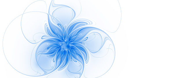 Abstract fractal blue flower on white background. Copy space