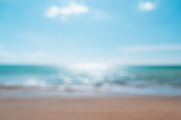 istock Blur summer bokeh beach with sun light and blue sky background. 1280853755