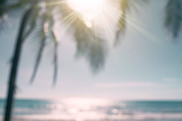 istock Blur summer bokeh beach with sun light and blue sky background. 1280853761