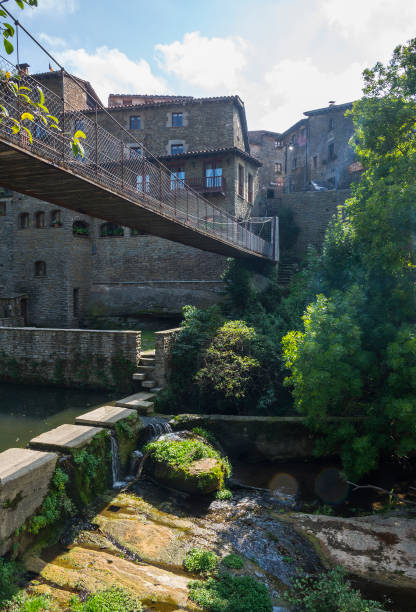 Rupit i Pruit, Catalonia, Spain - October 04, 2016:  Suspension bridge in Rupit i Pruit village