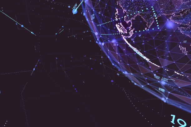 istock Connections global communication in the world map view on dark space background. 3d illustration 1280859452