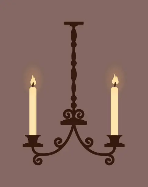 Vector illustration of Antique chandelier with two candles. Candlestick in the gothic style.