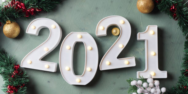 istock New year festive green background with 2021 number 1280862062