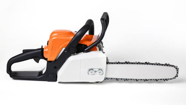 istock Professional petrol chainsaw isolated on a white background. 1280862890