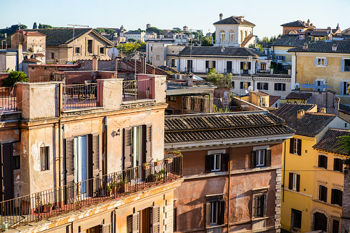 Rome, Italy -- The rooftops of the ancient Jewish quarter in Rome (Ghetto of Rome). The iconic ghetto of Rome is one of the oldest in the world, built after that of Venice, around 1560 in the heart of the Eternal City, between the Tiber river and the Capitoline Hill (Campidoglio). Image in High Definition format.