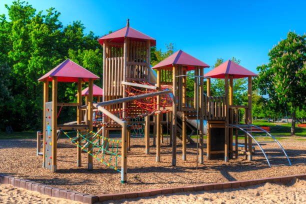 Playground Climbing frame on a deserted playground sandbox photos stock pictures, royalty-free photos & images