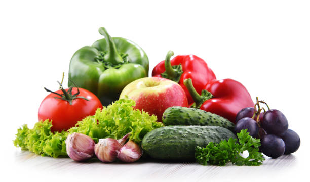 istock Composition with fresh vegetables and fruits isolated on white 1280864157