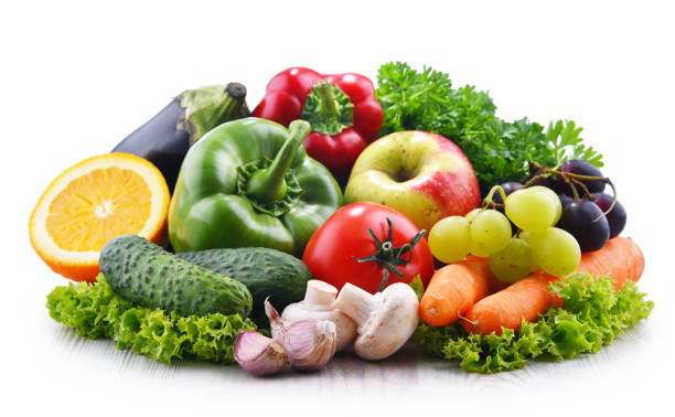 istock Composition with fresh vegetables and fruits isolated on white 1280864163