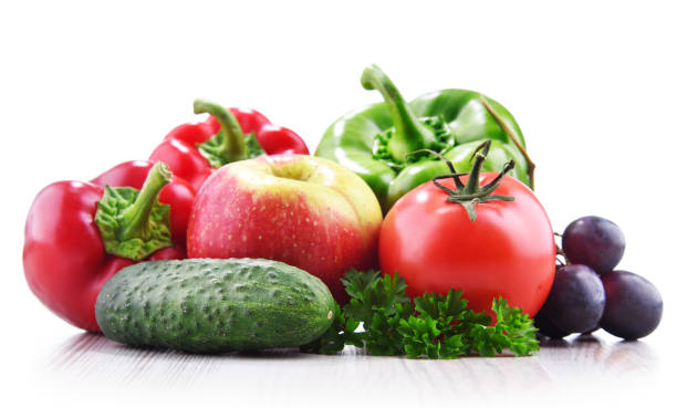 istock Composition with fresh vegetables and fruits isolated on white 1280864185