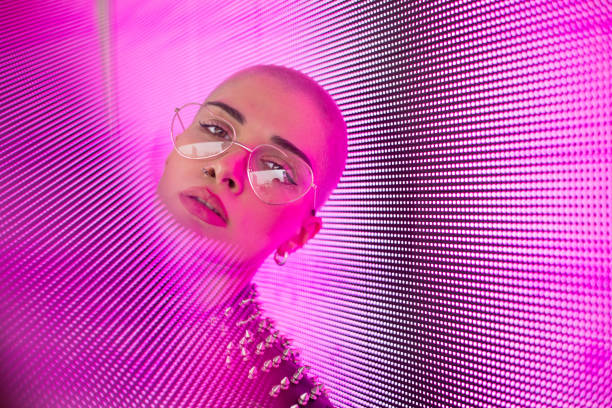 istock Beautiful woman illuminated by led lights 1280866797