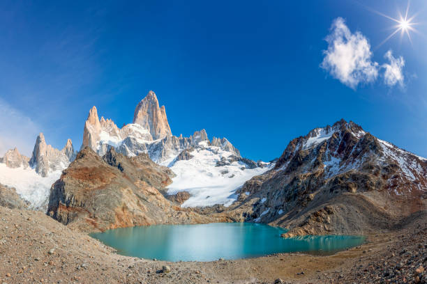 Mt Fitz Roy in Los Glaciares National Park, Patagonia, Argentina Argentina, Chile, Lake, Summer, Chalten, Laguna all three fitzroy range stock pictures, royalty-free photos & images