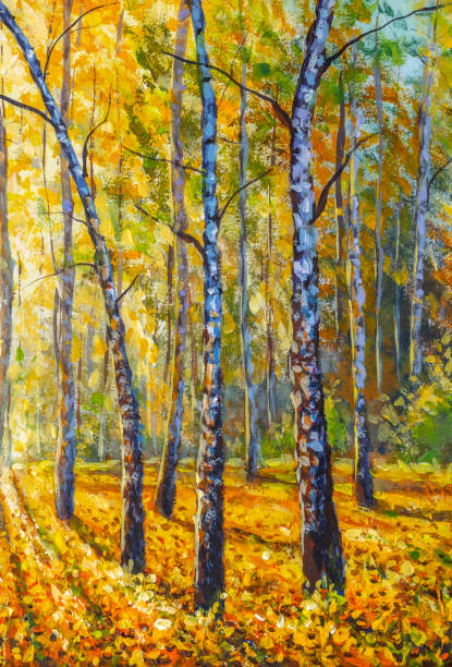 istock Original hand painted acrylic painting Birch autumn forest tree in park. Autumn nature. 1280870174