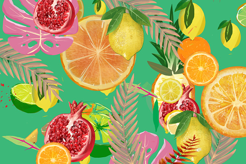 Illustration of seamless tropical fruits pattern