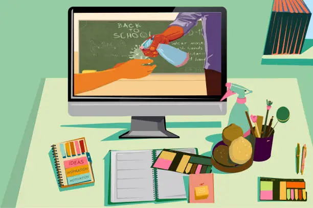 Vector illustration of Online class during quarantine for children