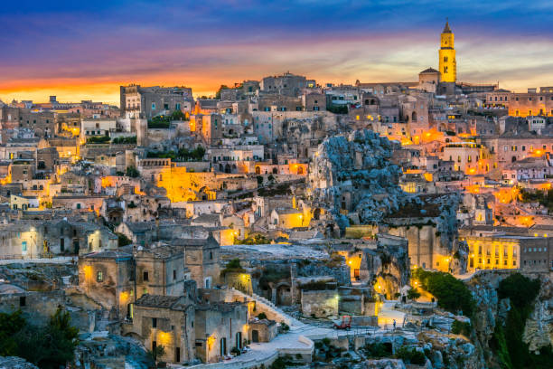 istock Panoramic night view of Matera, Basilicata, Italy 1280874906