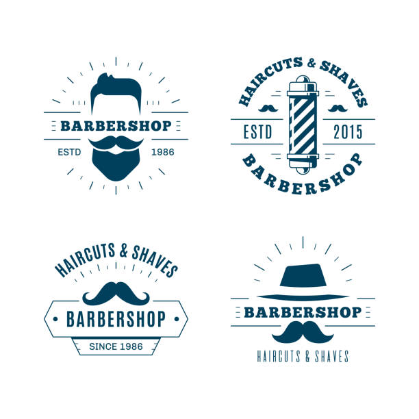 illustrazioni stock, clip art, cartoni animati e icone di tendenza di barbershop semplice logo minimalista su sfondo bianco - barbers pole