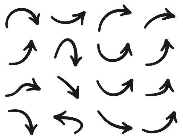 illustrations, cliparts, dessins animés et icônes de ensemble de flèches noires minces et isolées. - direction illustrations