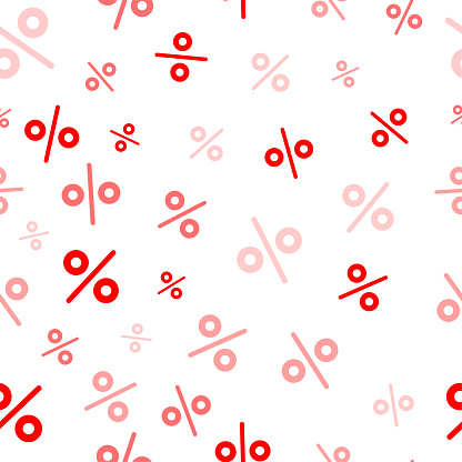 Red percent seamless pattern on white background. Vector illustration.