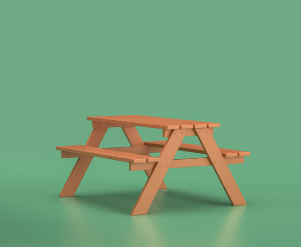istock Isometric picnic table, camping object and scene, monochrome yellow camping equipment on green background, 3D Rendering 1280879763