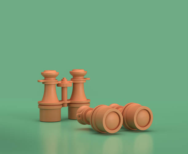 istock Camper binoculars. Isometric camping object and scene, monochrome yellow camping equipment on green background, 3D Rendering 1280880445
