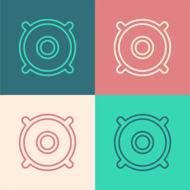 Vector illustration of Pop art line Car audio speaker icon isolated on color background. Vector