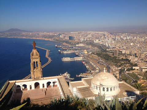 the beautiful view of Oran city and the Basilique Santa Maria from santa cruz fort