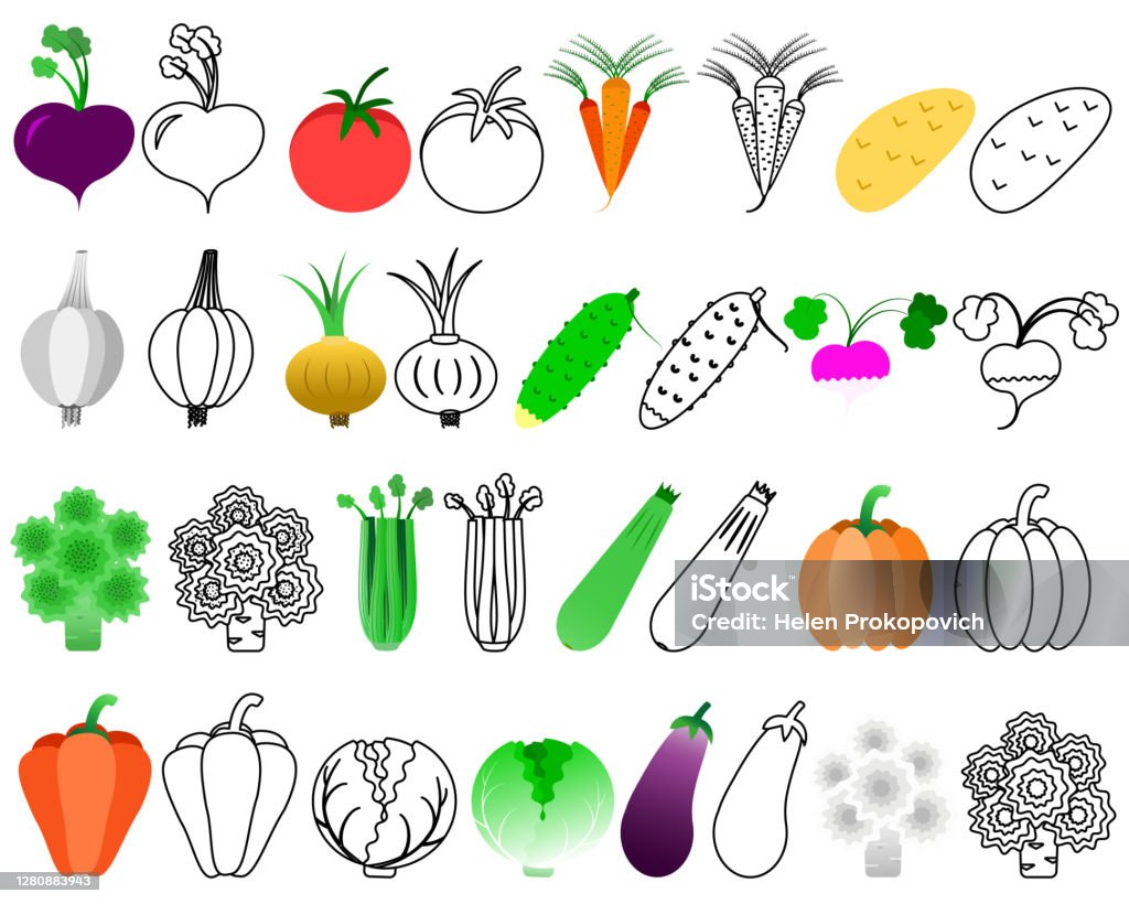 Vetores de Página De Colorir Contorno De Vegetais De Desenho