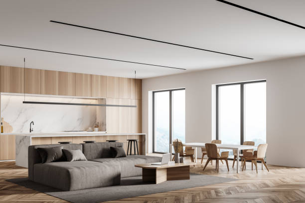istock White and wooden kitchen corner with sofa 1280886123