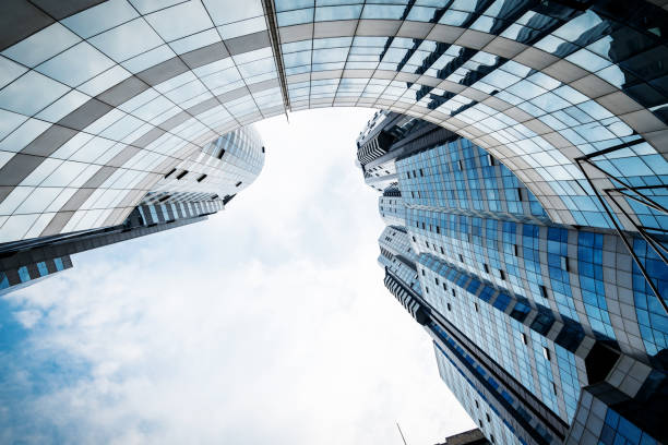 istock Looking Up Blue Modern Office Building，nangjing,china 1280887147