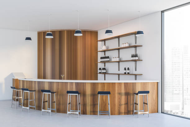 istock Modern white and wooden round bar corner 1280887810