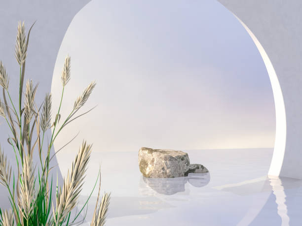 istock Natural beauty podium backdrop with stone and flower grass. 1280888440