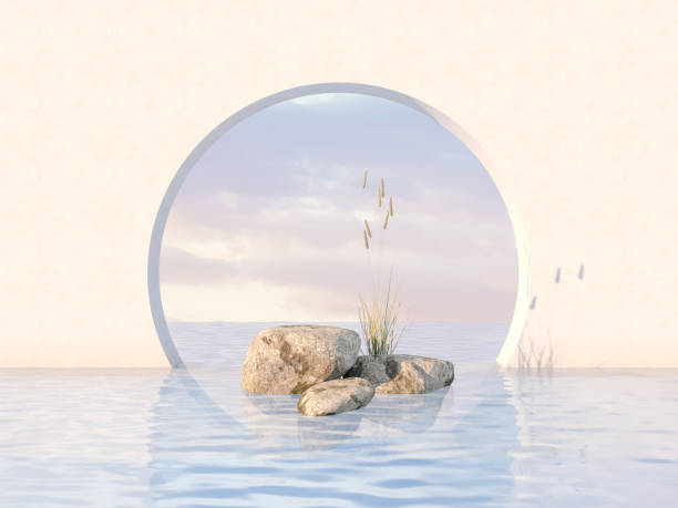 istock Natural beauty podium backdrop with stone and flower grass. 1280888467