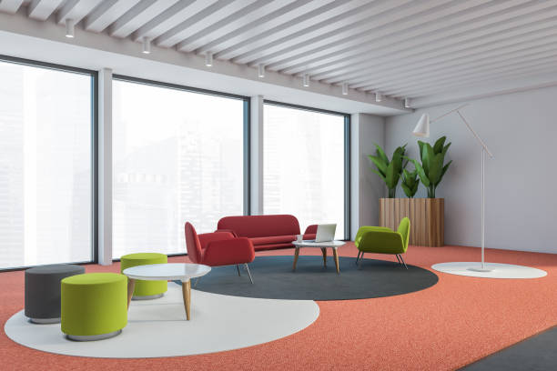 istock Panoramic living room corner with red sofa 1280888506