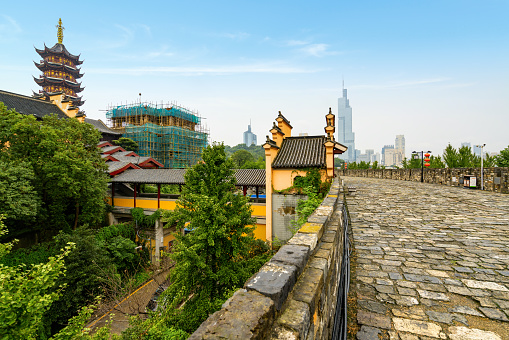 Ancient city walls and temples are in Nanjing, China