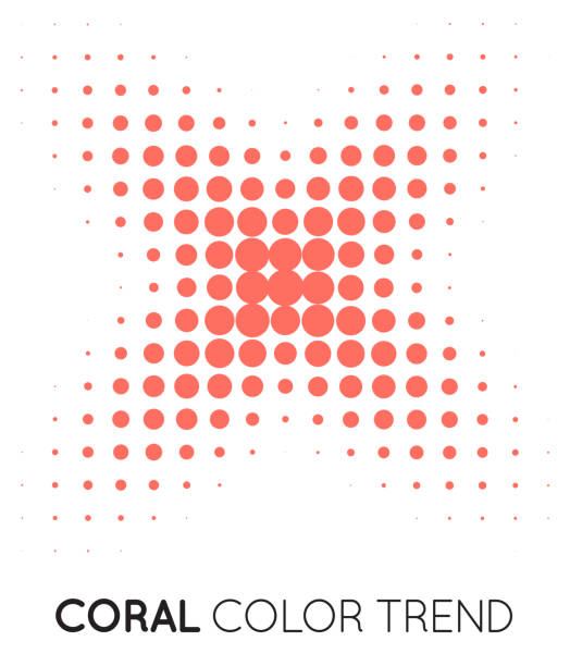 coral trendy color cross x kształt w półtonie, półtonowy wzór kropki, ilustracja wektorowa. - dtp stock illustrations