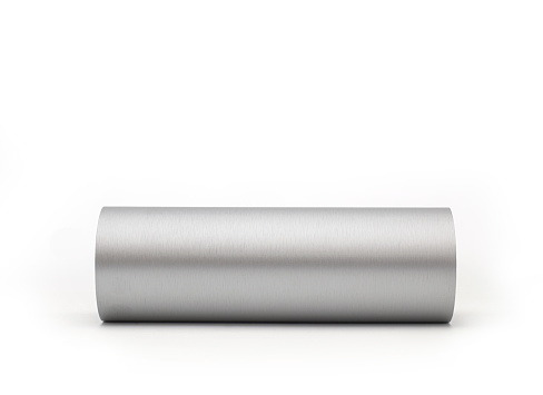 Close up of aluminium cylinder on white background