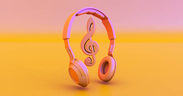 istock Headphones and notes - concept of a music . 3D render 1280892176