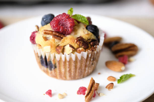 istock mixed berry low carb Keto Diet muffin with almond and nut. 1280892191