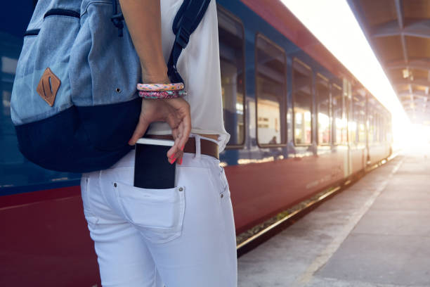 Free Stock Photo of Woman Taking Picture of Train on Train Track ...