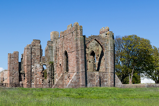 Lindisfarne, Holy Island, Berwick-upon-Tweed, Northumberland, England, Great Briton, United Kingdom. May 1, 2022.  Ruins of the Lindisfarne Priory.