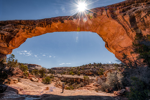 Red rocks and sage brush in Arches National Park, Moab, Utah.