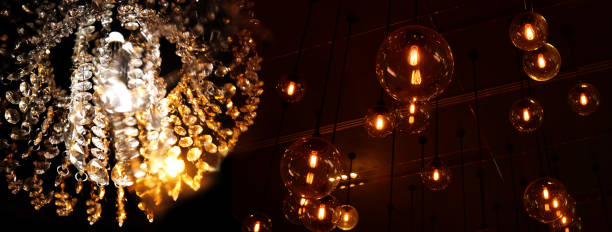 luxury retro lamp party light in the dark night banner background