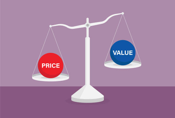 price over value on the balance scale - tartı illüstrasyonlar stock illustrations