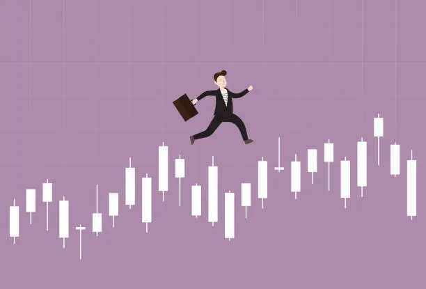 Vector illustration of Businessman run over a stock market graph