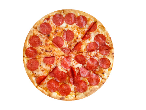 pizza with sausage isolated on white background