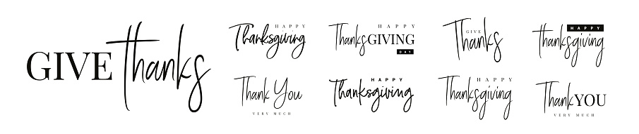Giving Thanks Lettering Thanksgiving Typography Set Give Thanks Hand Drawn Lettering Text For ...