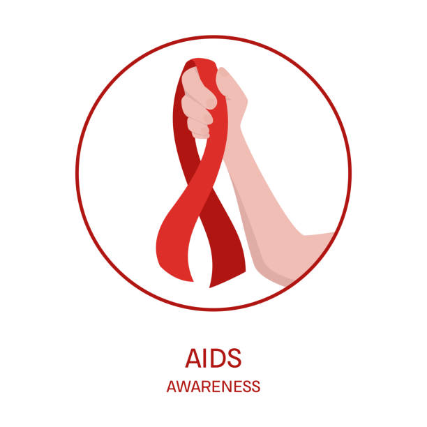 ilustraciones, imágenes clip art, dibujos animados e iconos de stock de cinta de concienciación sobre el sida en la ilustración médica de la mano - retrovirus hiv sexually transmitted disease aids